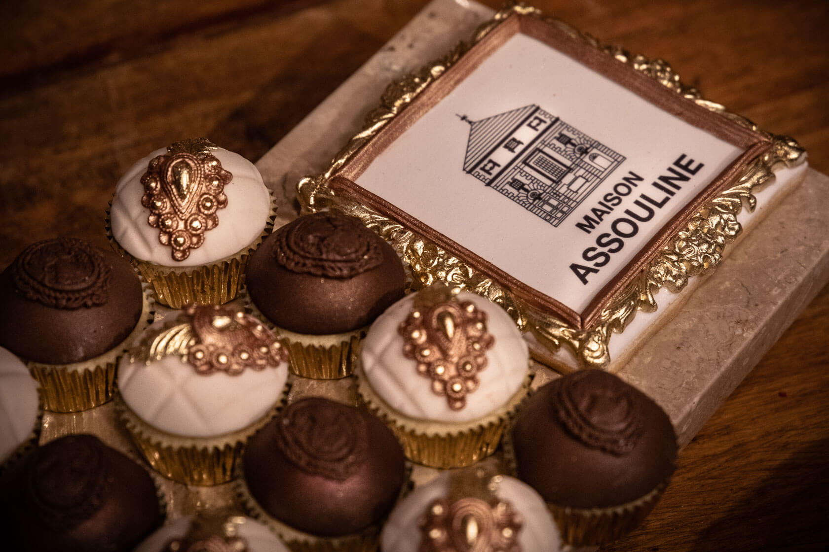 luxury desert cakes and cookies at a private london event in an high end book store