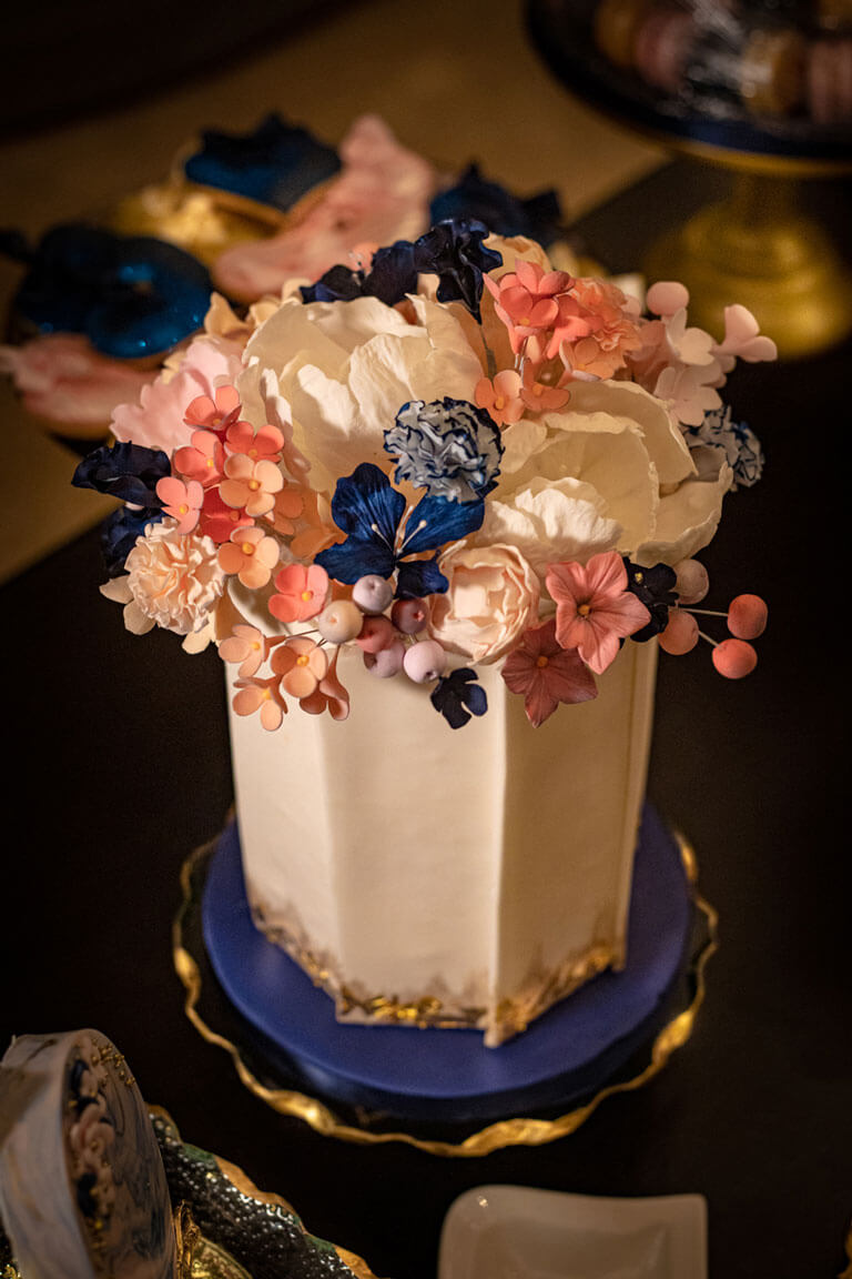 luxury wedding cake designed for an event at the kimpton fitzroy in london