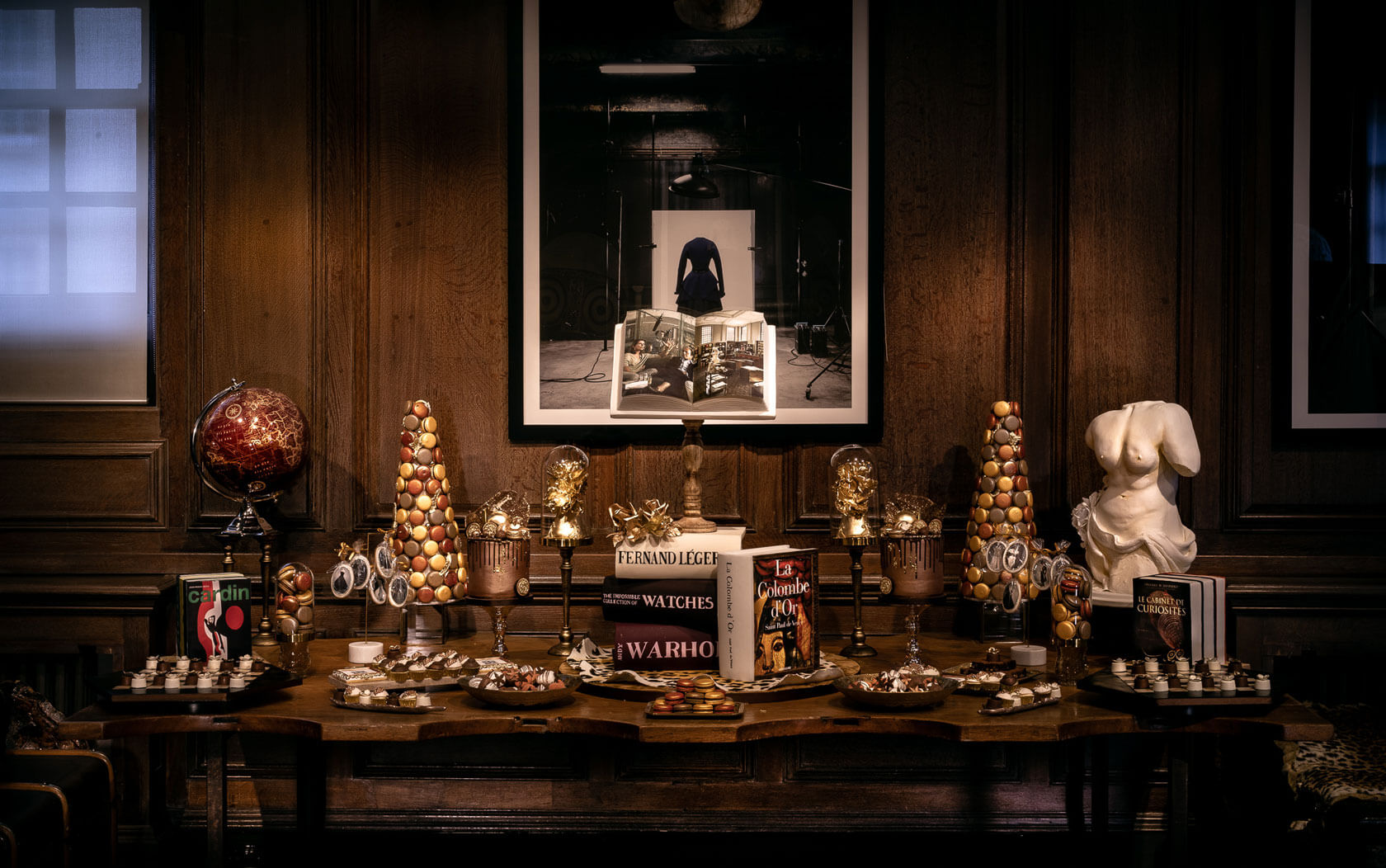 desert bar display at a private london event in an high end book store