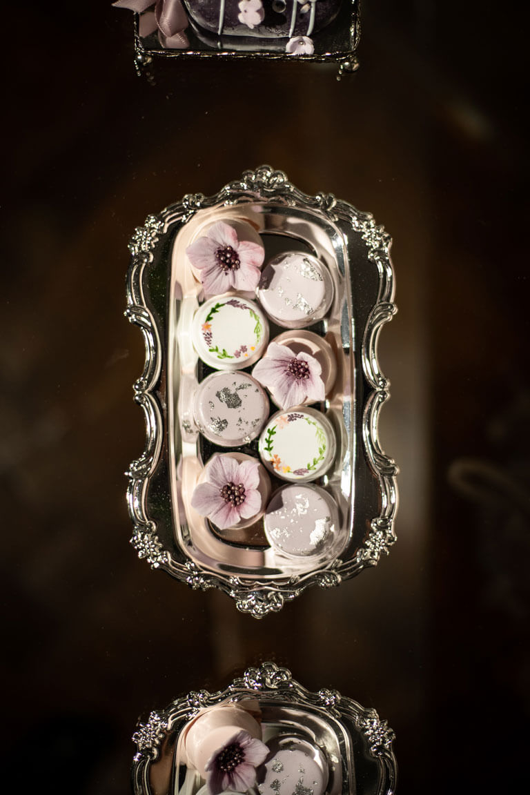 luxury mini oreo cookies displayed on a silver salver for a wedding